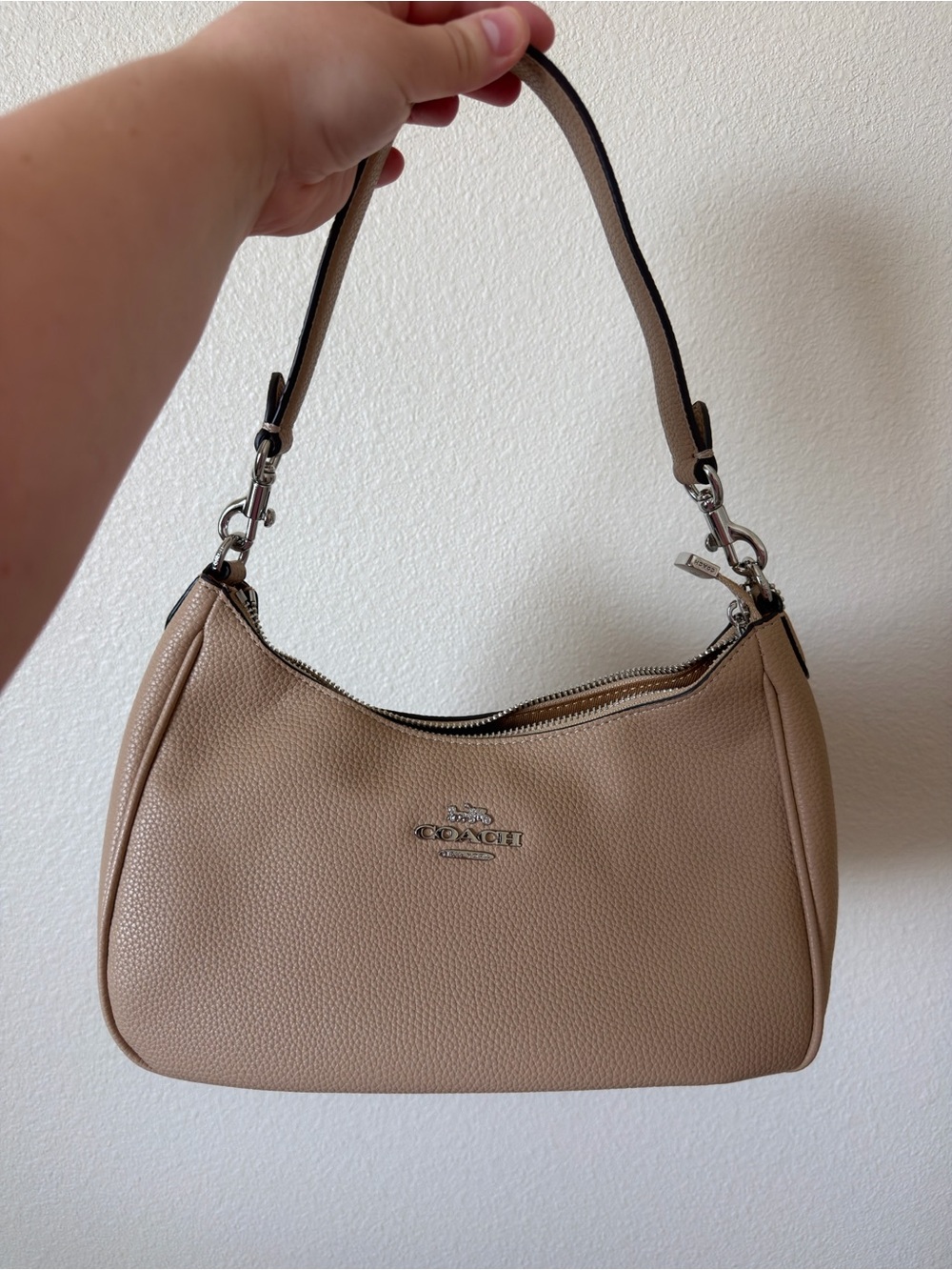 Coach Pebbled Leather Shoulder Bag in Beige